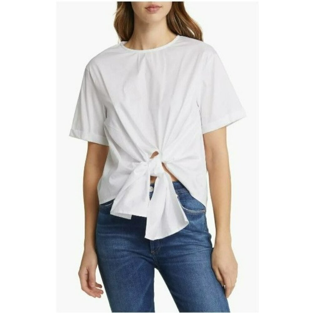 2/$30 Zara White Tie Front‎ Poplin Short Sleeve Top Blouse Medium